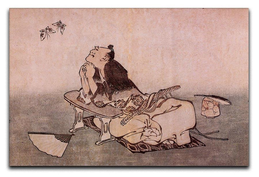A Philospher looking at two butterflies by Hokusai Canvas Print or Poster  - Canvas Art Rocks - 1