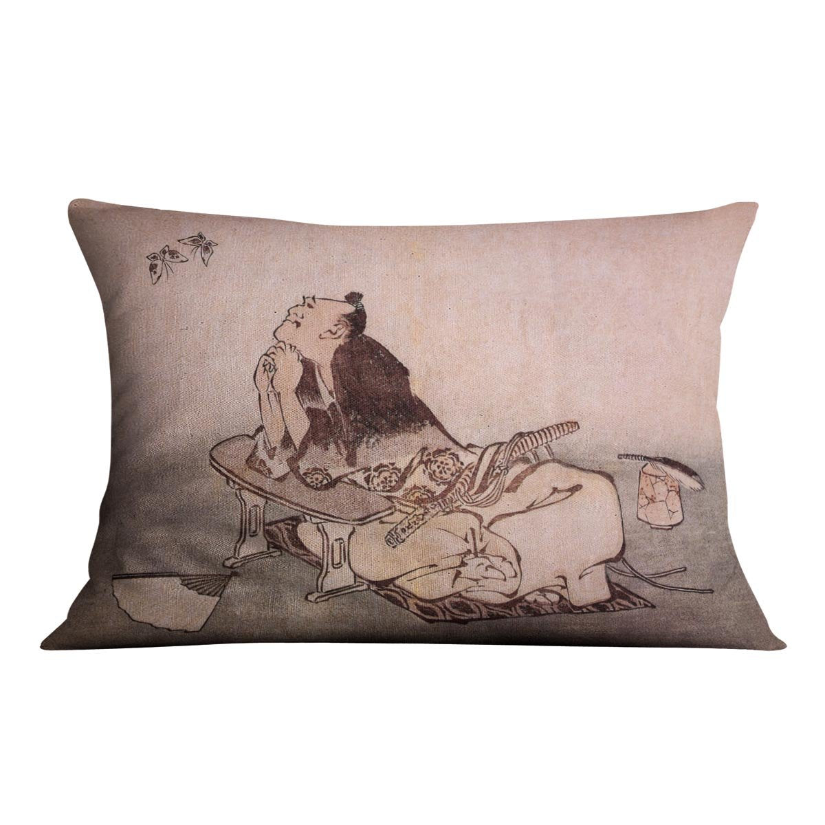 A Philospher looking at two butterflies by Hokusai Throw Pillow