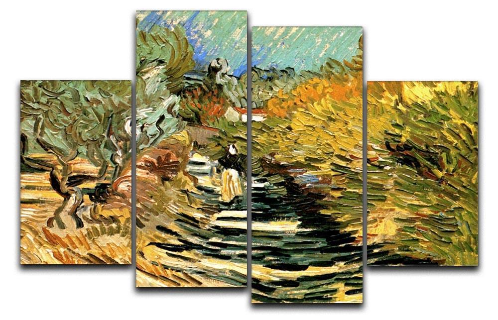 A Road at Saint-Remy with Female Figure by Van Gogh 4 Split Panel Canvas  - Canvas Art Rocks - 1