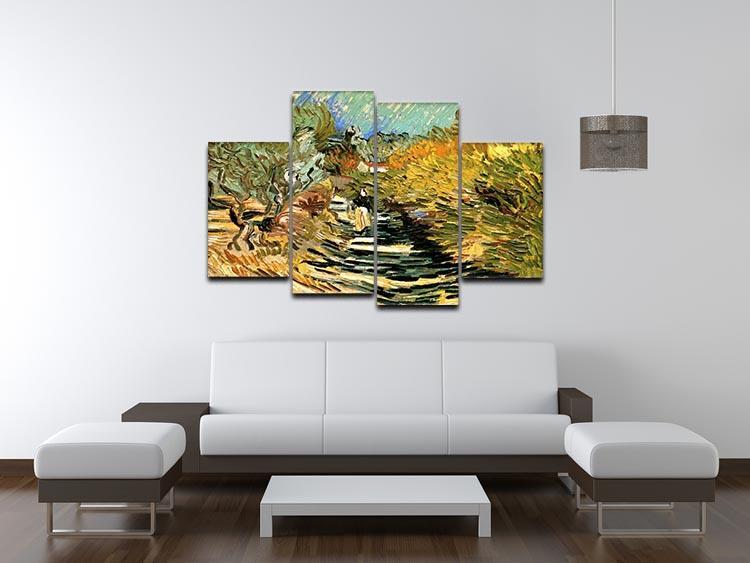 A Road at Saint-Remy with Female Figure by Van Gogh 4 Split Panel Canvas - Canvas Art Rocks - 3