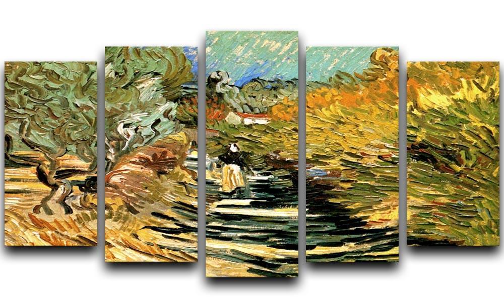 A Road at Saint-Remy with Female Figure by Van Gogh 5 Split Panel Canvas  - Canvas Art Rocks - 1