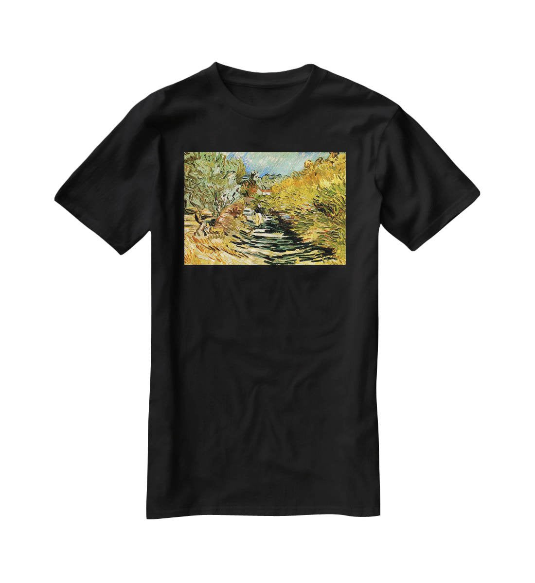 A Road at Saint-Remy with Female Figure by Van Gogh T-Shirt - Canvas Art Rocks - 1
