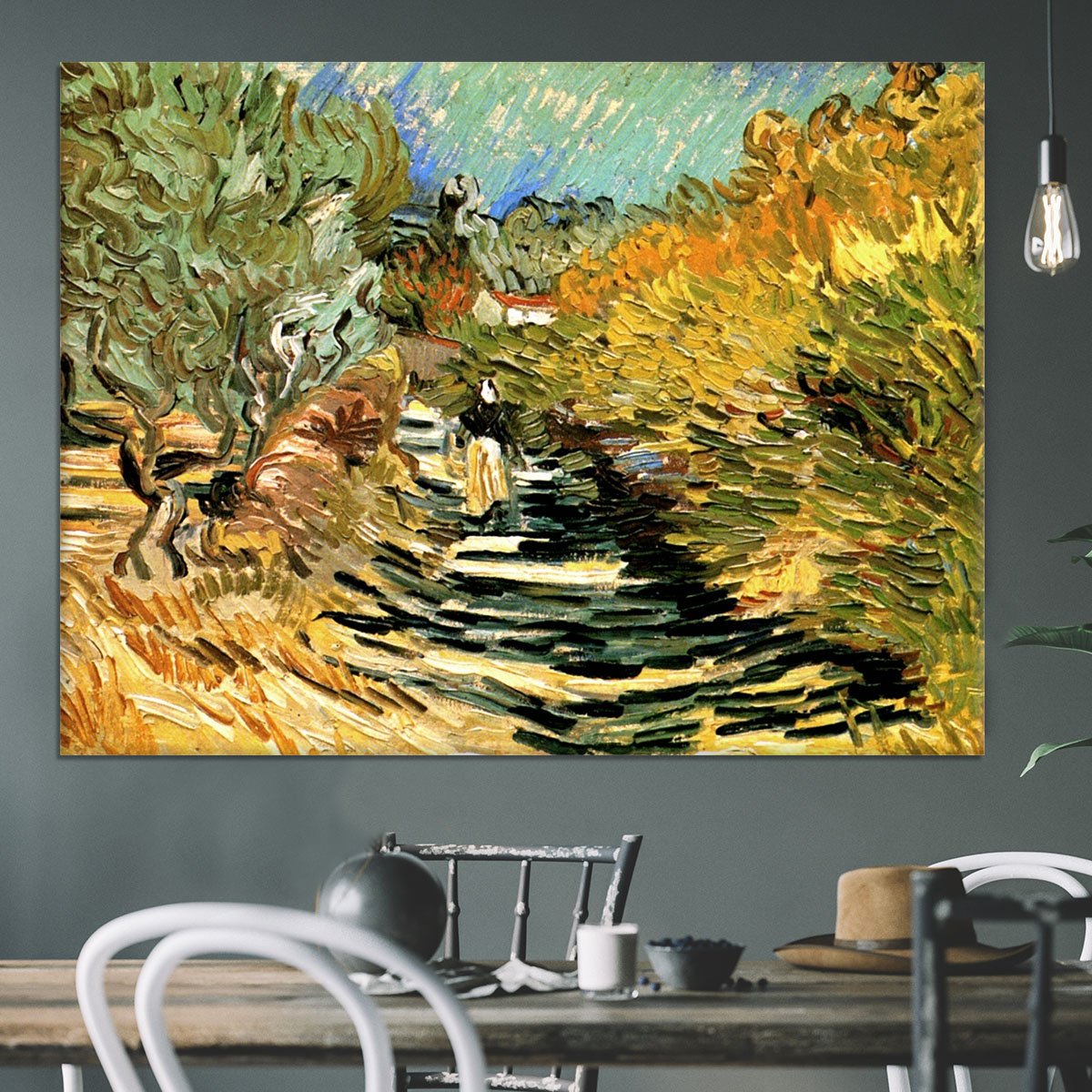 A Road at Saint-Remy with Female Figure by Van Gogh Canvas Print or Poster