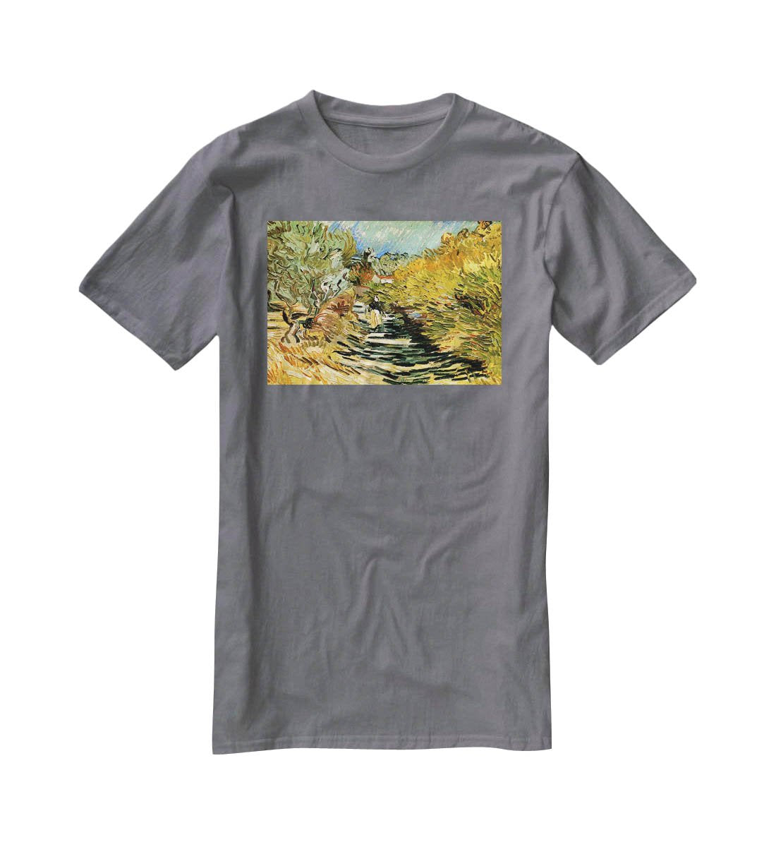 A Road at Saint-Remy with Female Figure by Van Gogh T-Shirt - Canvas Art Rocks - 3