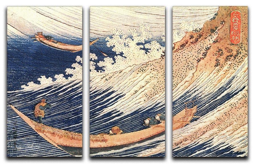 A Wild Sea at Choshi by Hokusai 3 Split Panel Canvas Print - Canvas Art Rocks - 1