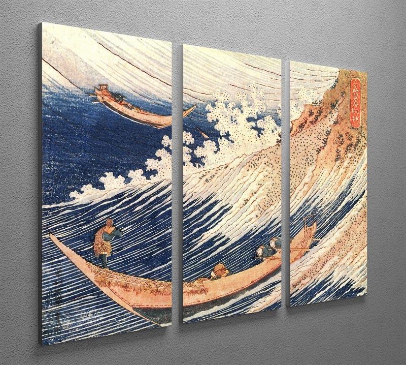 A Wild Sea at Choshi by Hokusai 3 Split Panel Canvas Print - Canvas Art Rocks - 2