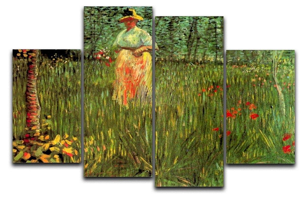 A Woman Walking in a Garden by Van Gogh 4 Split Panel Canvas  - Canvas Art Rocks - 1