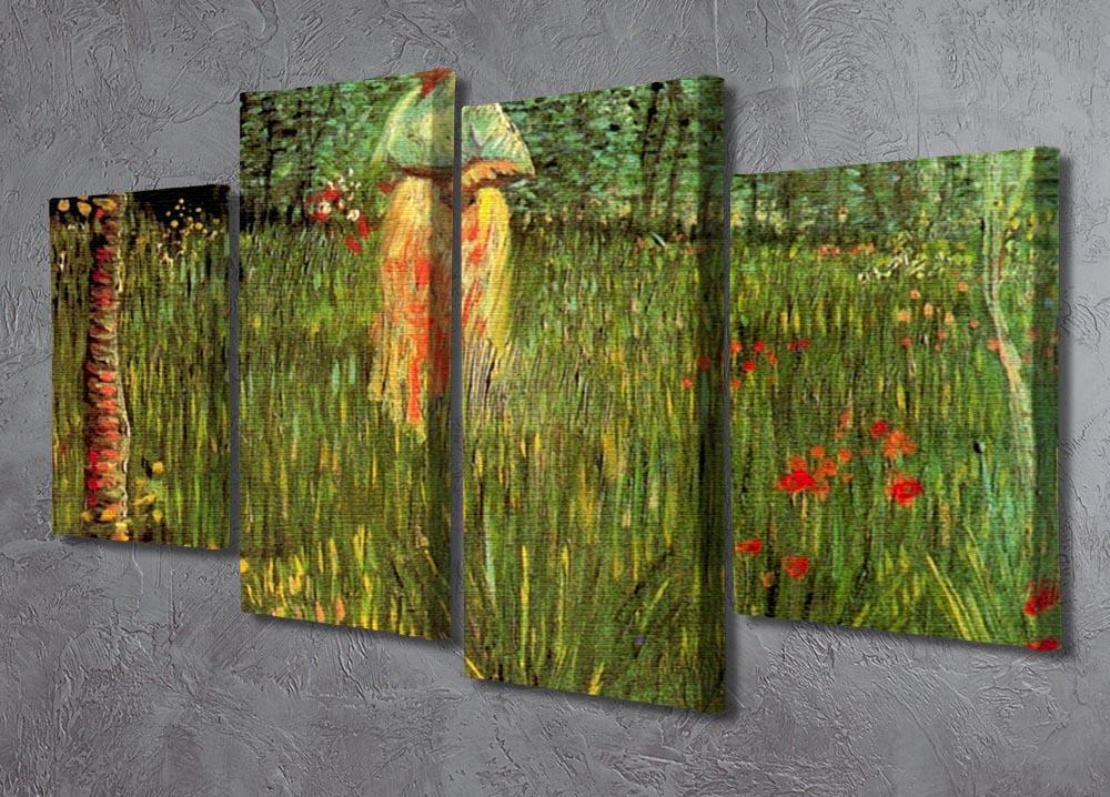 A Woman Walking in a Garden by Van Gogh 4 Split Panel Canvas - Canvas Art Rocks - 2