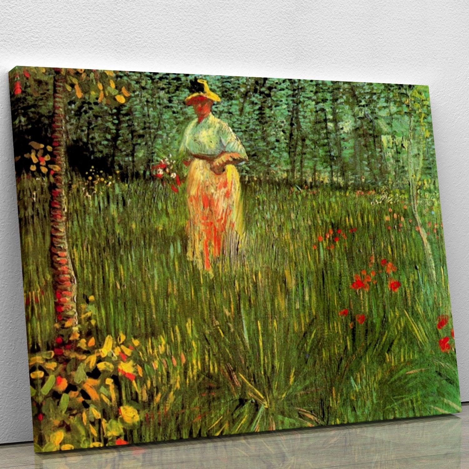 A Woman Walking in a Garden by Van Gogh Canvas Print or Poster