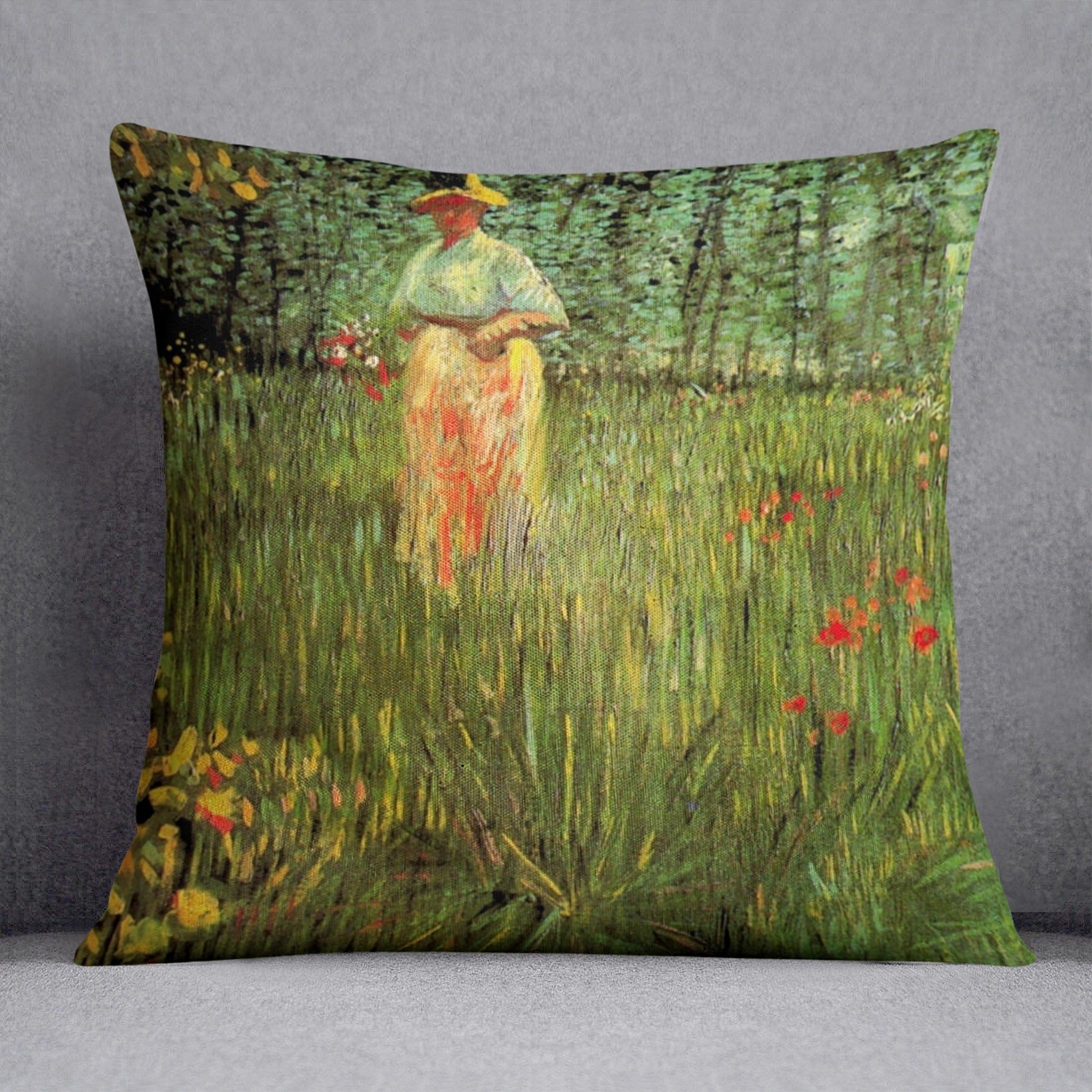 A Woman Walking in a Garden by Van Gogh Throw Pillow