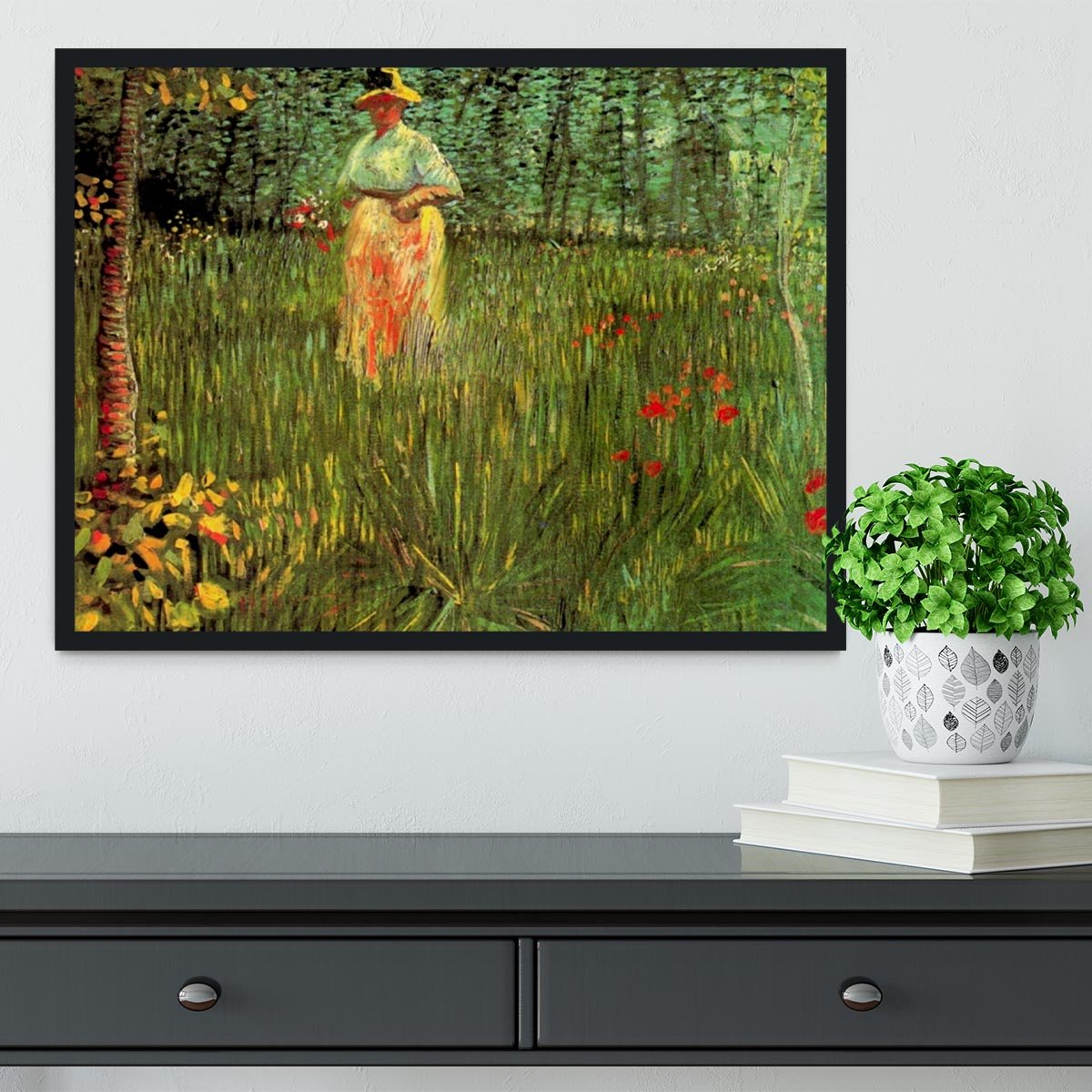 A Woman Walking in a Garden by Van Gogh Framed Print - Canvas Art Rocks - 2