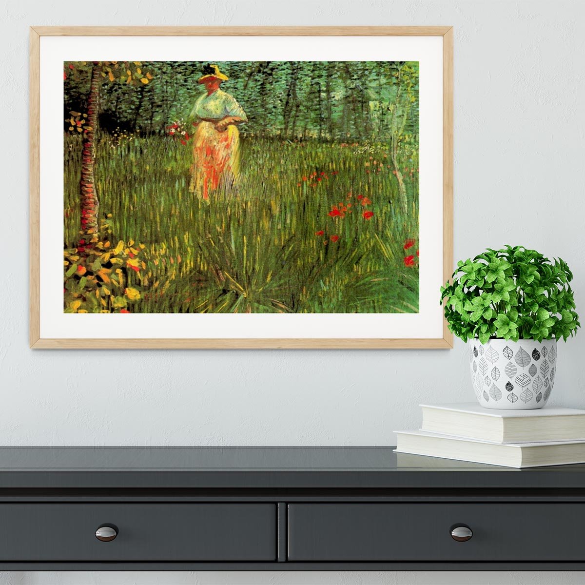 A Woman Walking in a Garden by Van Gogh Framed Print - Canvas Art Rocks - 3