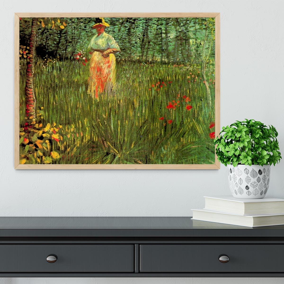 A Woman Walking in a Garden by Van Gogh Framed Print - Canvas Art Rocks - 4