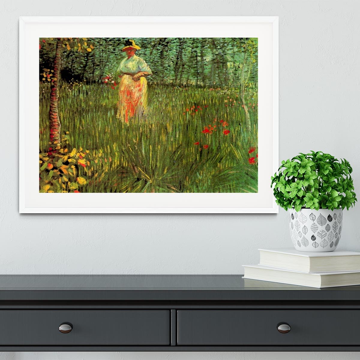 A Woman Walking in a Garden by Van Gogh Framed Print - Canvas Art Rocks - 5