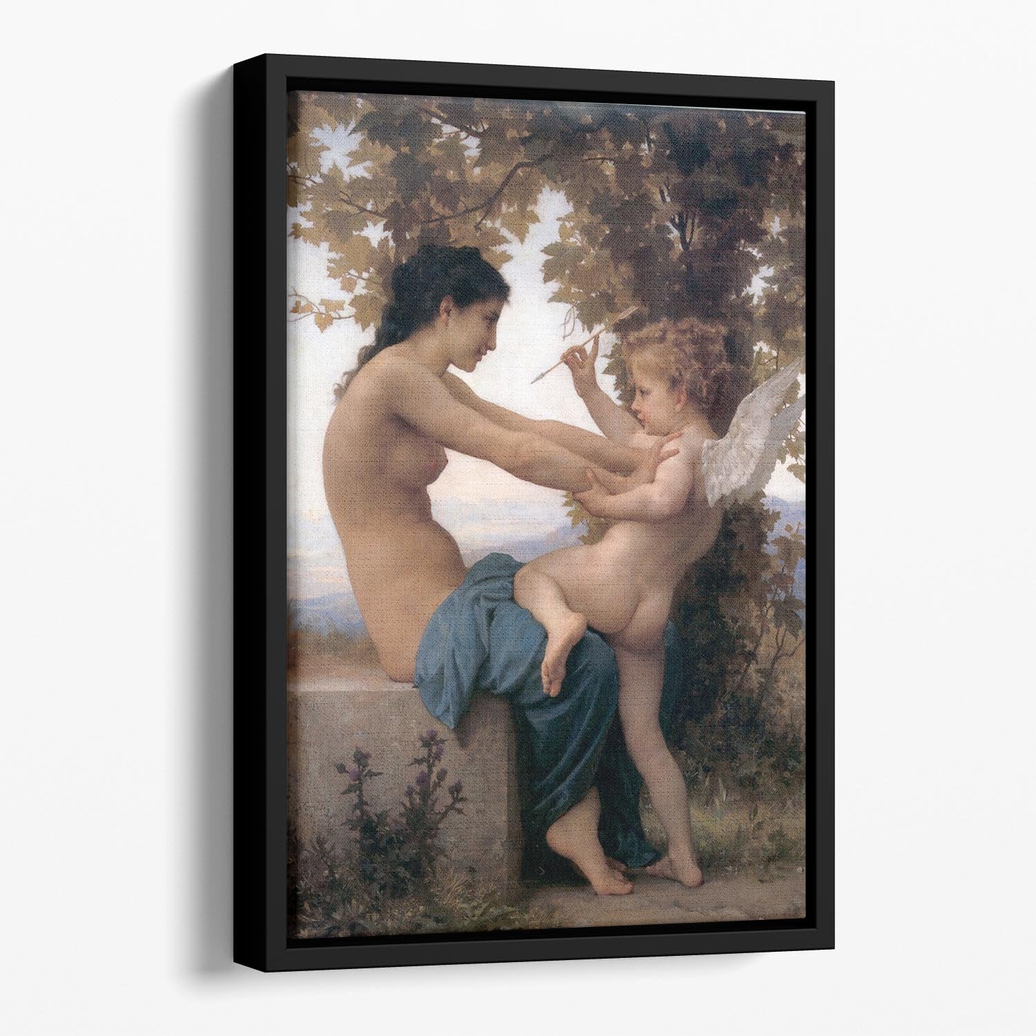 A Young Girl Defending Herself Against Eros By Bouguereau Floating Framed Canvas