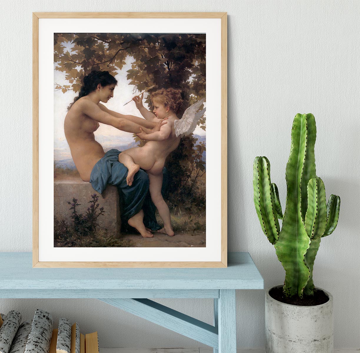A Young Girl Defending Herself Against Eros By Bouguereau Framed Print - Canvas Art Rocks - 3