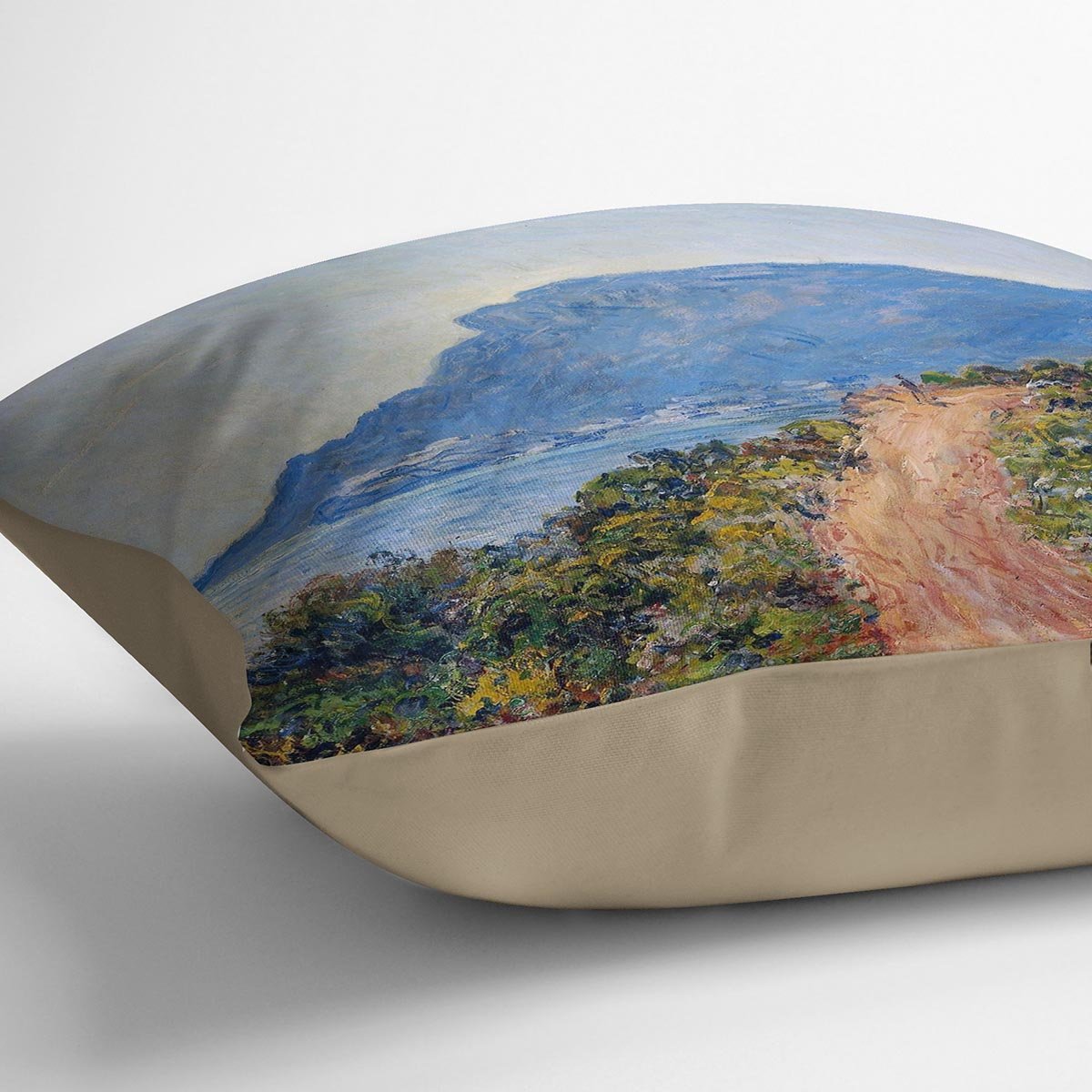A coastal view with a bay by Monet Throw Pillow