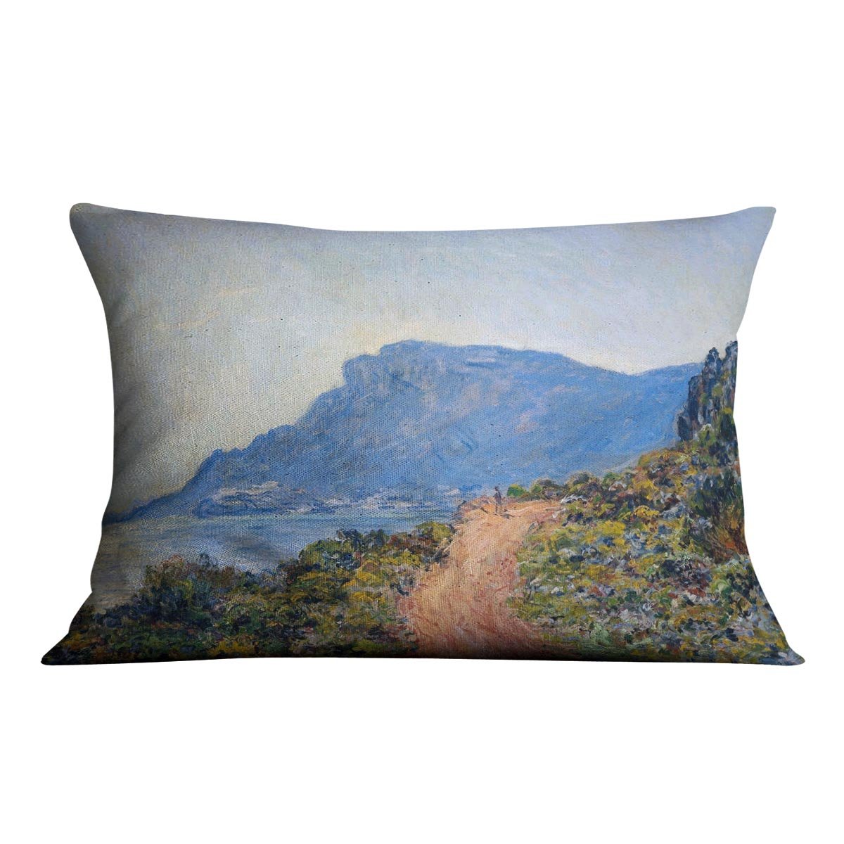 A coastal view with a bay by Monet Throw Pillow