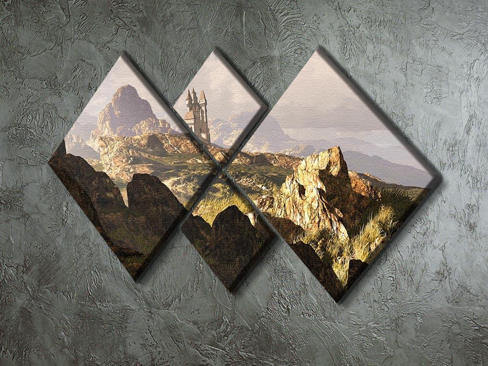 A distance medieval castle 4 Square Multi Panel Canvas  - Canvas Art Rocks - 2