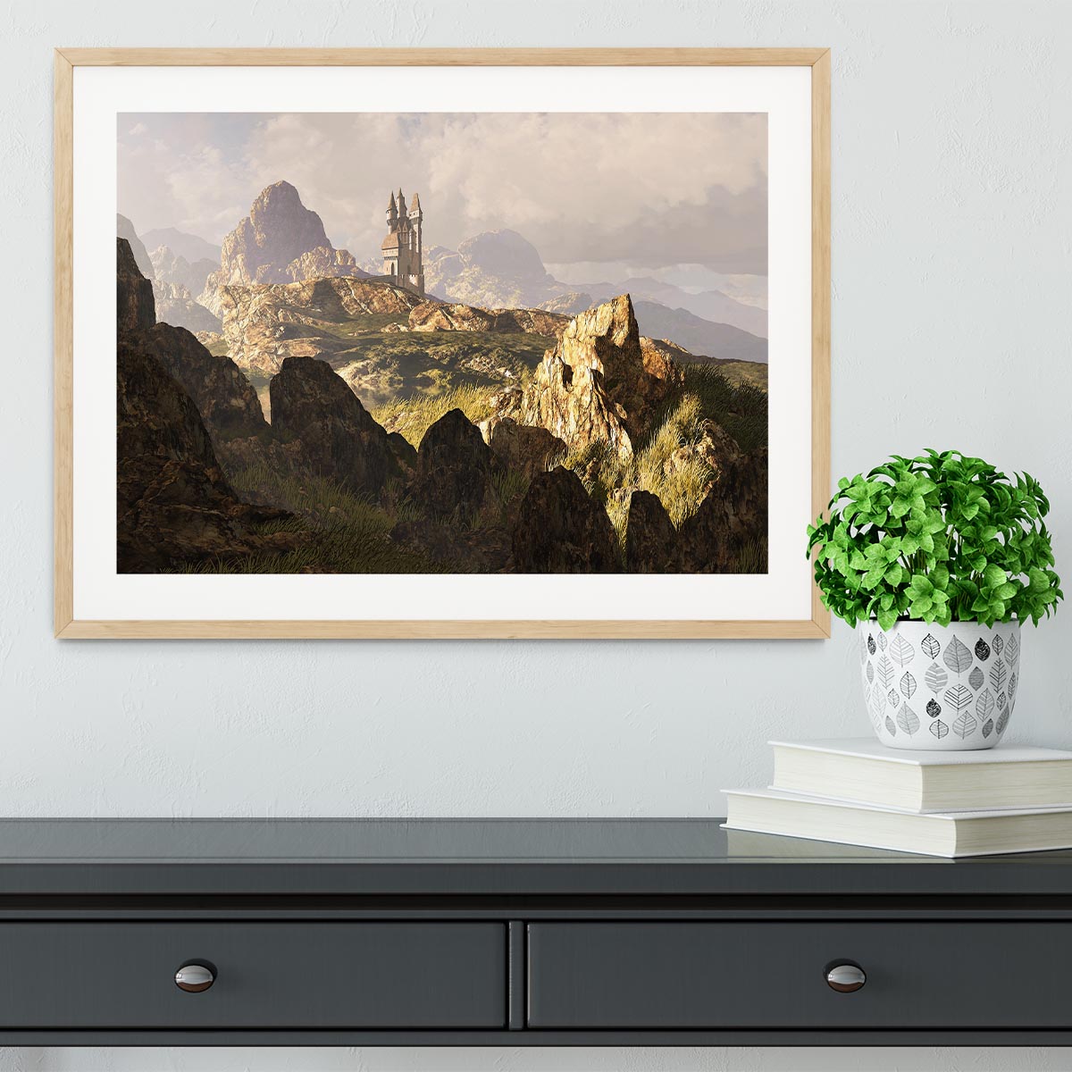 A distance medieval castle Framed Print - Canvas Art Rocks - 3