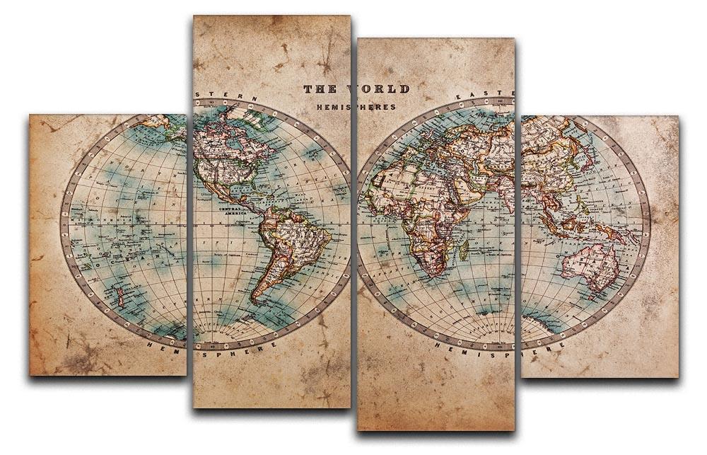 A genuine old stained World map 4 Split Panel Canvas  - Canvas Art Rocks - 1
