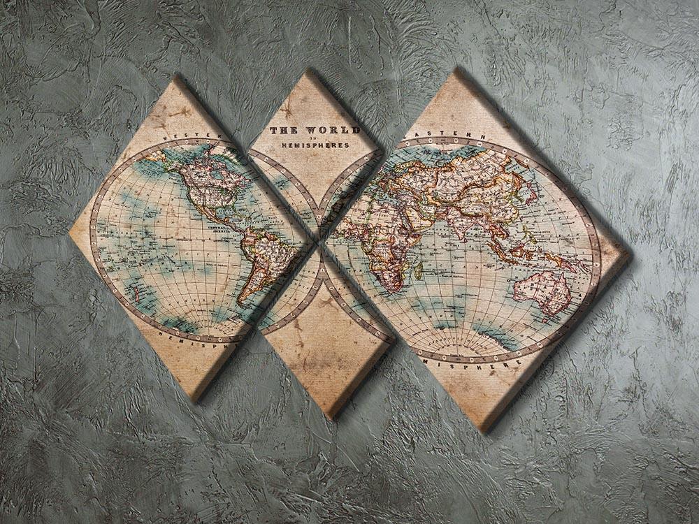 A genuine old stained World map 4 Square Multi Panel Canvas  - Canvas Art Rocks - 2