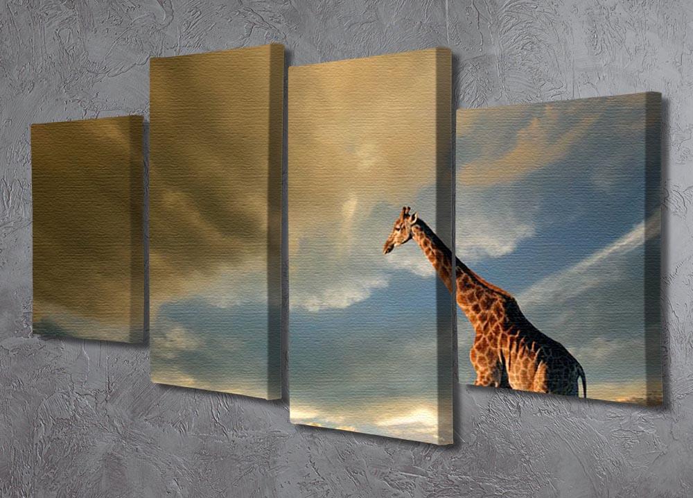 A giraffe walking on the African plains against a dramatic sky 4 Split Panel Canvas - Canvas Art Rocks - 2