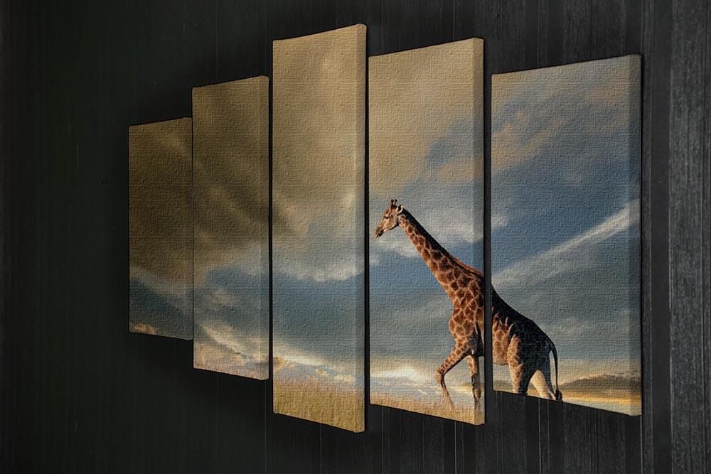 A giraffe walking on the African plains against a dramatic sky 5 Split Panel Canvas - Canvas Art Rocks - 2