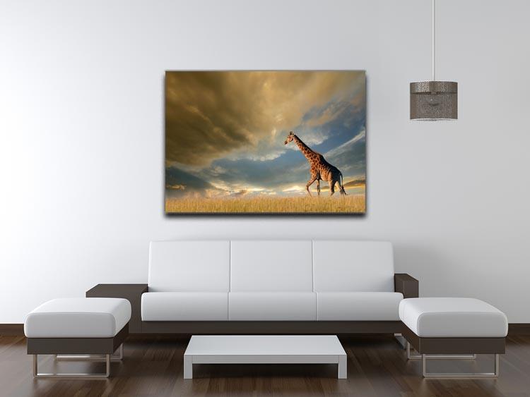 A giraffe walking on the African plains against a dramatic sky Canvas Print or Poster - Canvas Art Rocks - 4