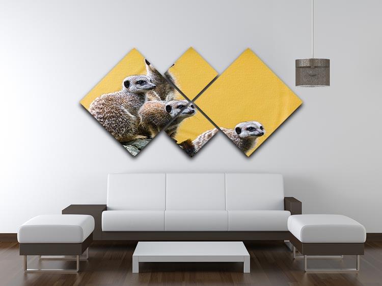 A group of meerkats seen on top of a rock 4 Square Multi Panel Canvas - Canvas Art Rocks - 3