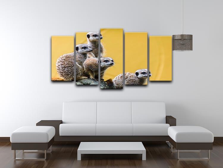 A group of meerkats seen on top of a rock 5 Split Panel Canvas - Canvas Art Rocks - 3