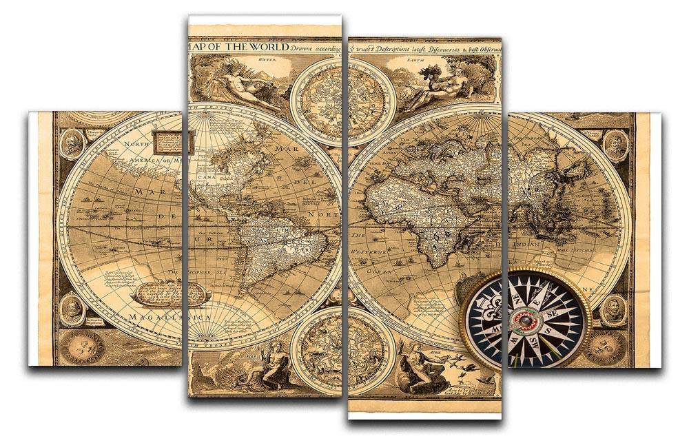A new and accvrat map of the world 4 Split Panel Canvas  - Canvas Art Rocks - 1