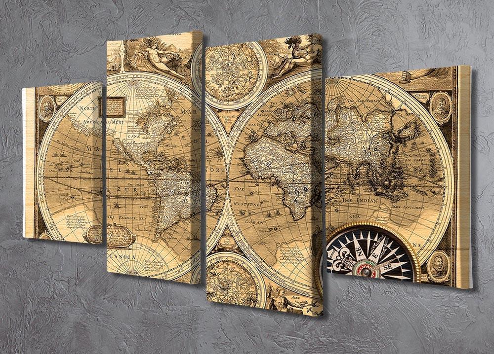 A new and accvrat map of the world 4 Split Panel Canvas  - Canvas Art Rocks - 2