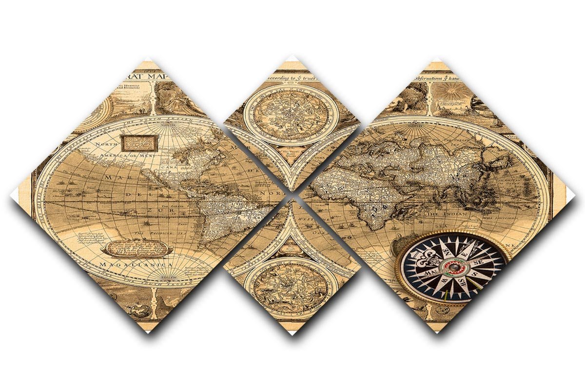 A new and accvrat map of the world 4 Square Multi Panel Canvas  - Canvas Art Rocks - 1