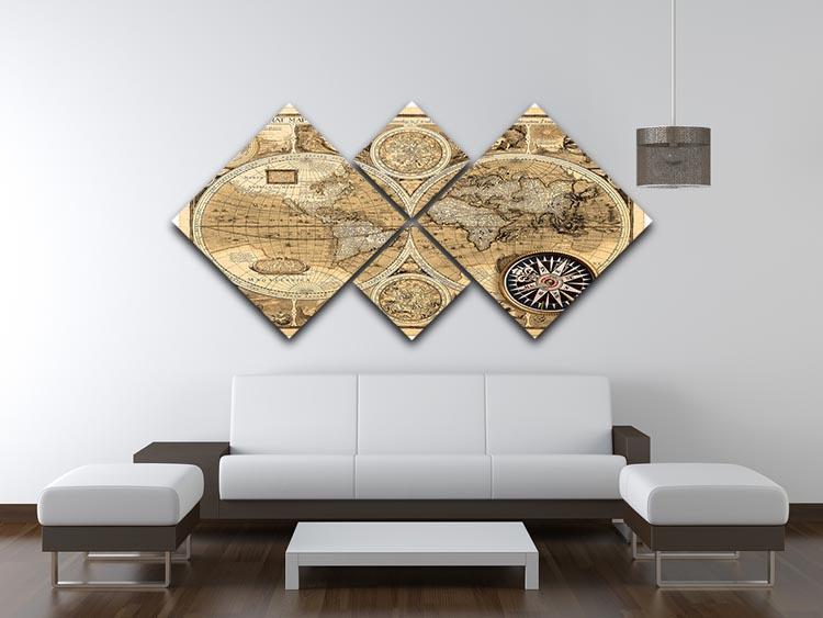 A new and accvrat map of the world 4 Square Multi Panel Canvas  - Canvas Art Rocks - 3
