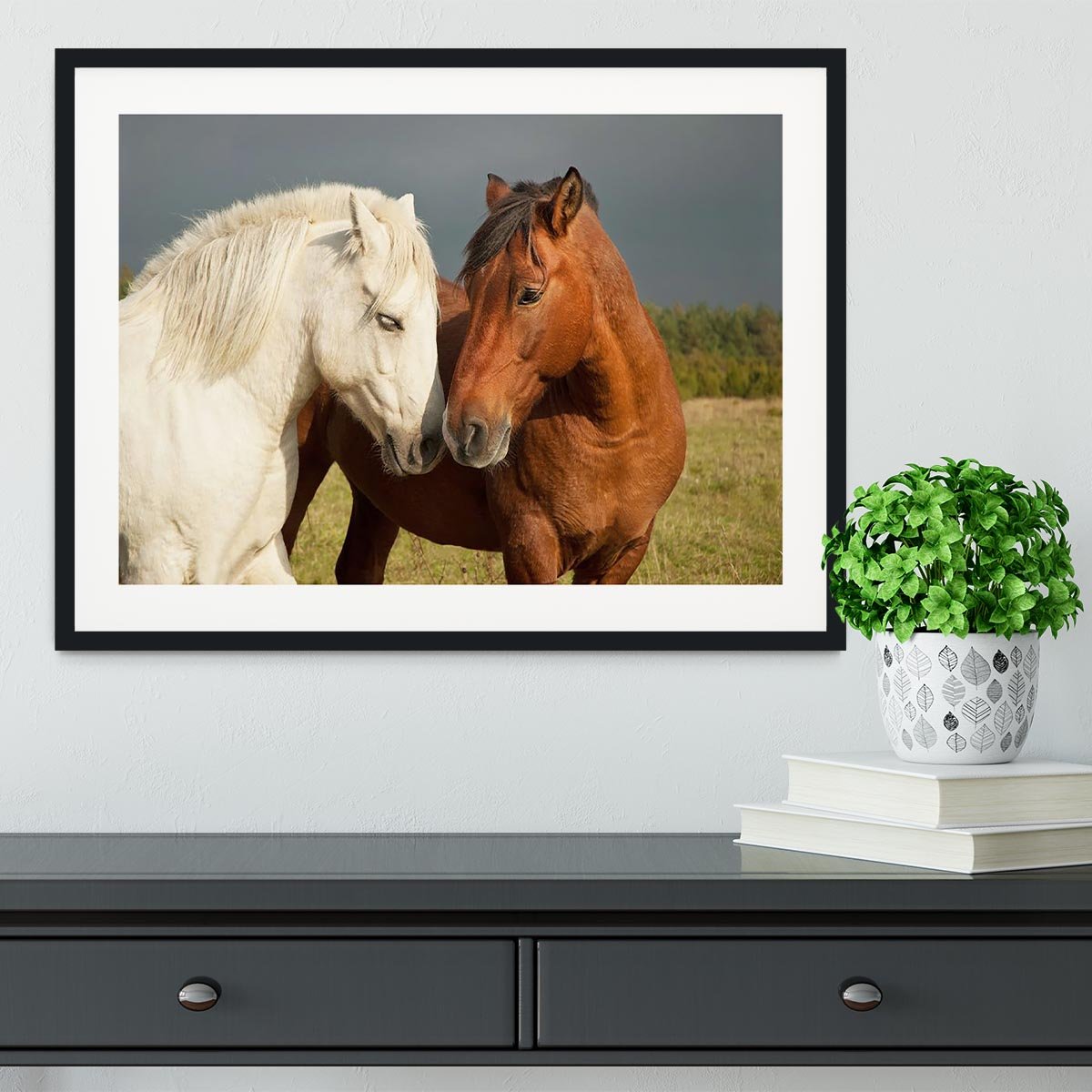 A pair of horses showing affection Framed Print - Canvas Art Rocks - 1