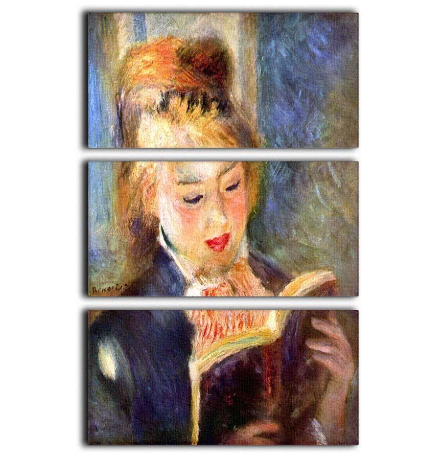 A reading girl1 by Renoir 3 Split Panel Canvas Print - Canvas Art Rocks - 1