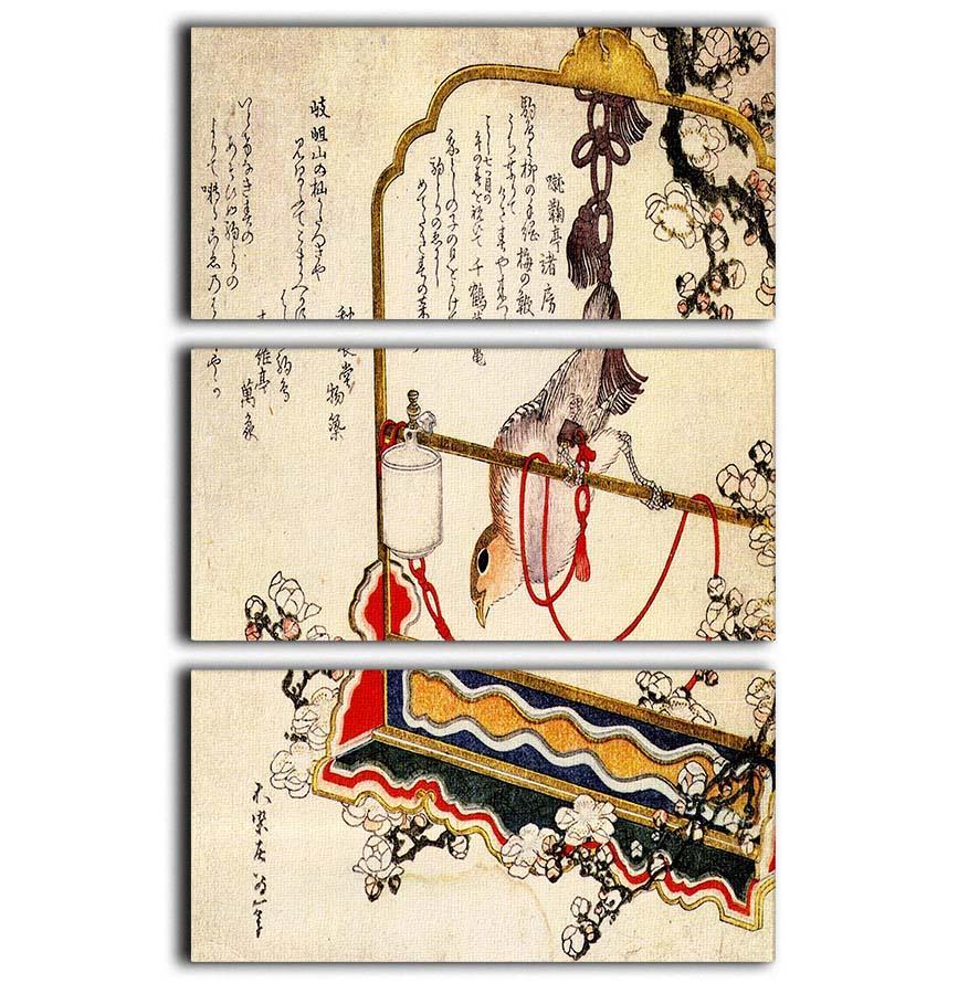 A robin as a present by Hokusai 3 Split Panel Canvas Print - Canvas Art Rocks - 1