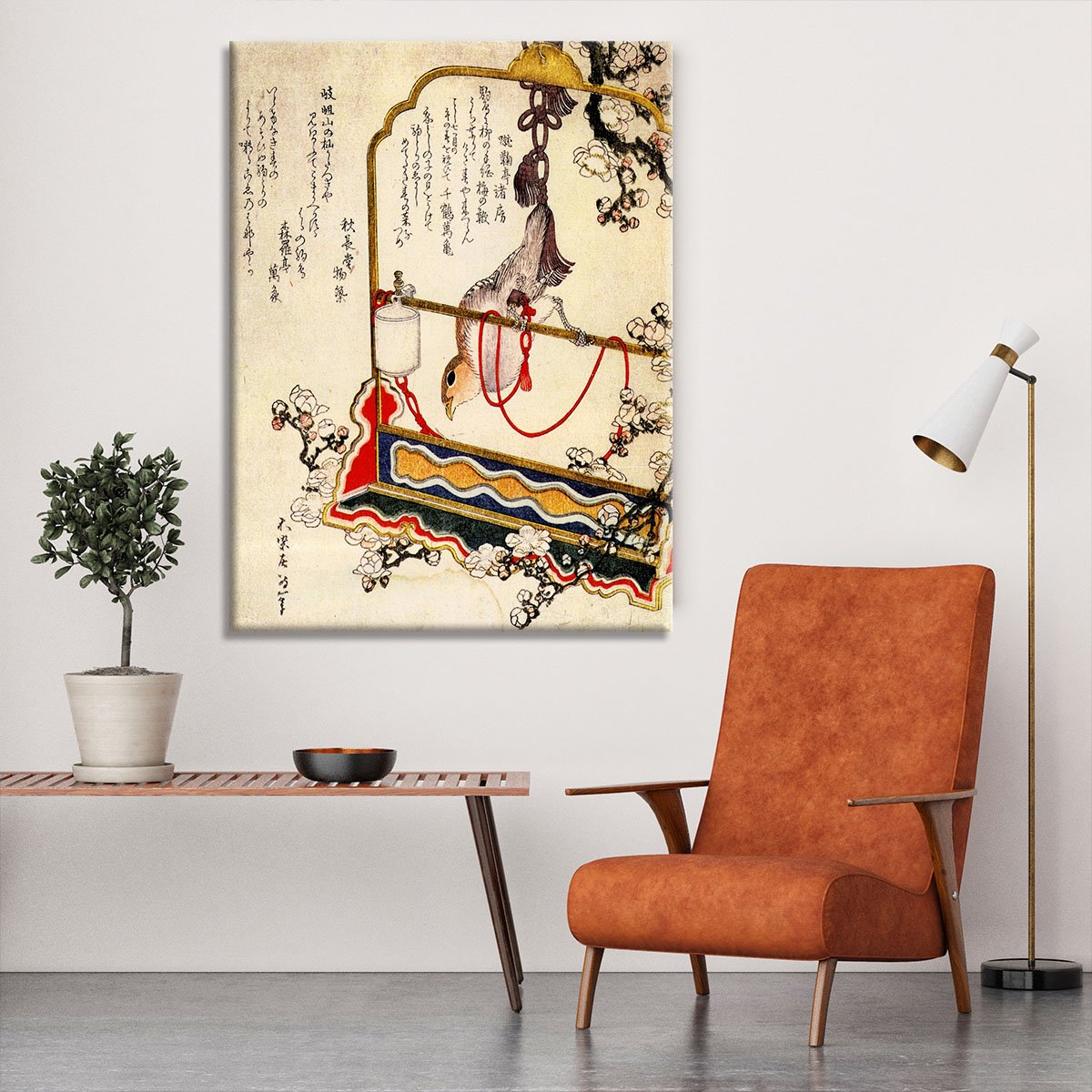 A robin as a present by Hokusai Canvas Print or Poster