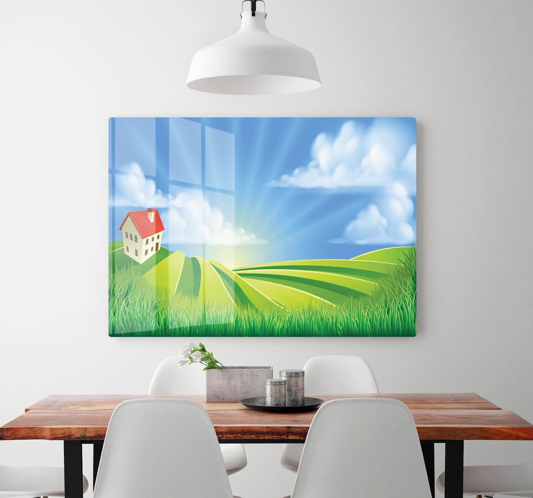 A rolling hills fields farm sunrise HD Metal Print - Canvas Art Rocks - 2