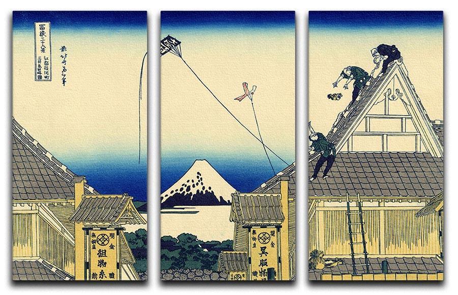 A sketch of the Mitsui shop by Hokusai 3 Split Panel Canvas Print - Canvas Art Rocks - 1