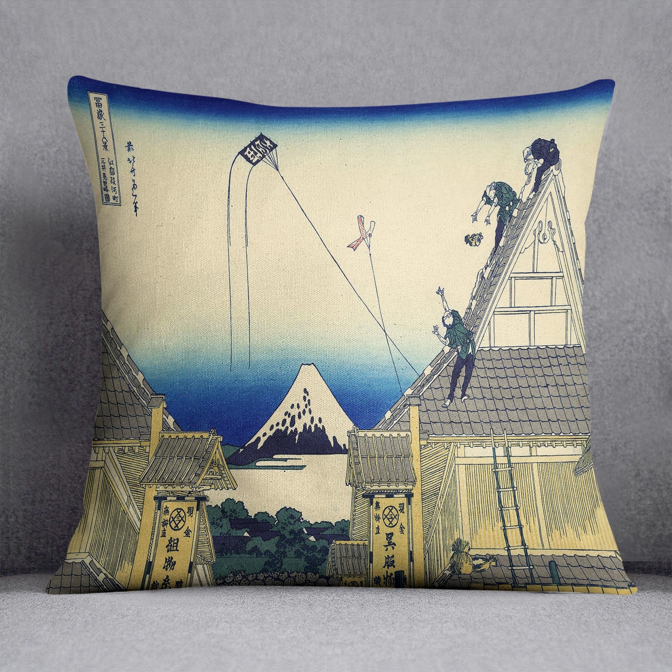A sketch of the Mitsui shop by Hokusai Throw Pillow