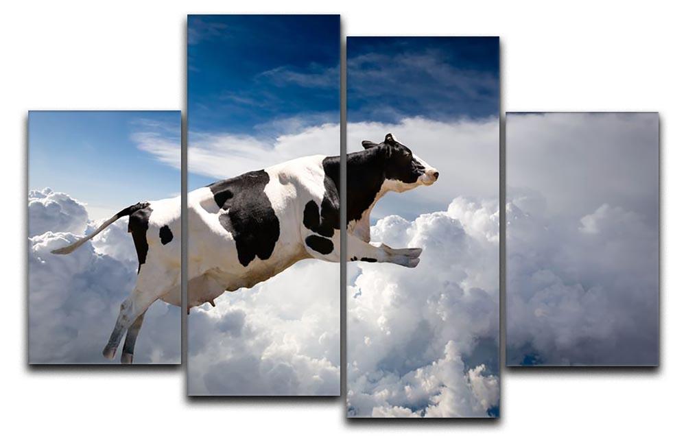 A super cow flying over clouds 4 Split Panel Canvas - Canvas Art Rocks - 1