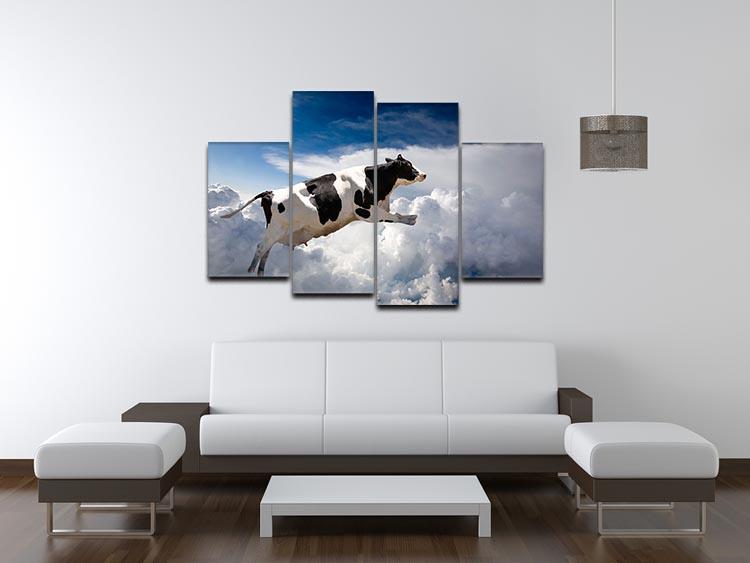 A super cow flying over clouds 4 Split Panel Canvas - Canvas Art Rocks - 3