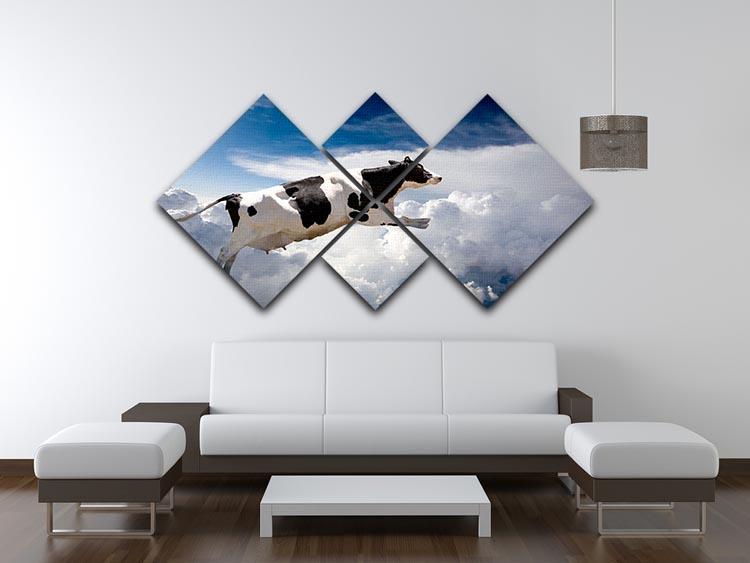 A super cow flying over clouds 4 Square Multi Panel Canvas - Canvas Art Rocks - 3