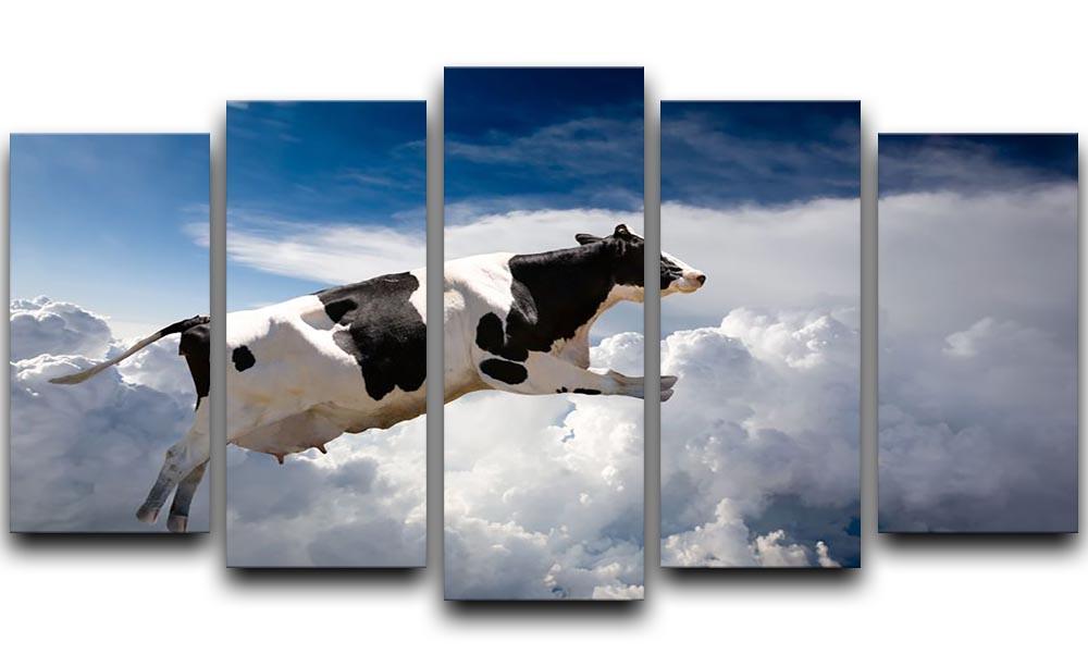 A super cow flying over clouds 5 Split Panel Canvas - Canvas Art Rocks - 1