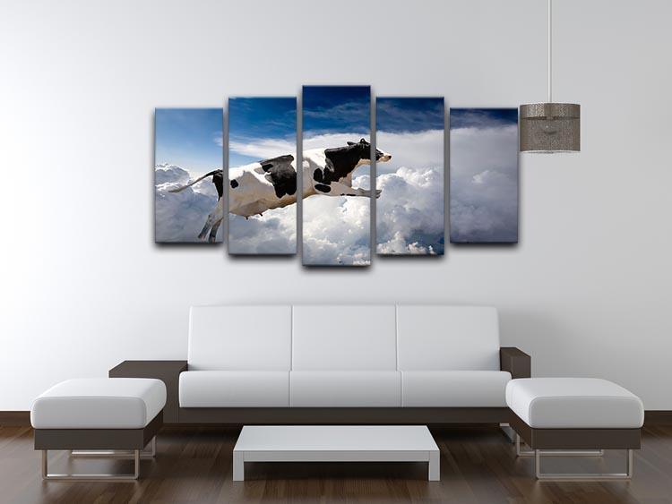 A super cow flying over clouds 5 Split Panel Canvas - Canvas Art Rocks - 3