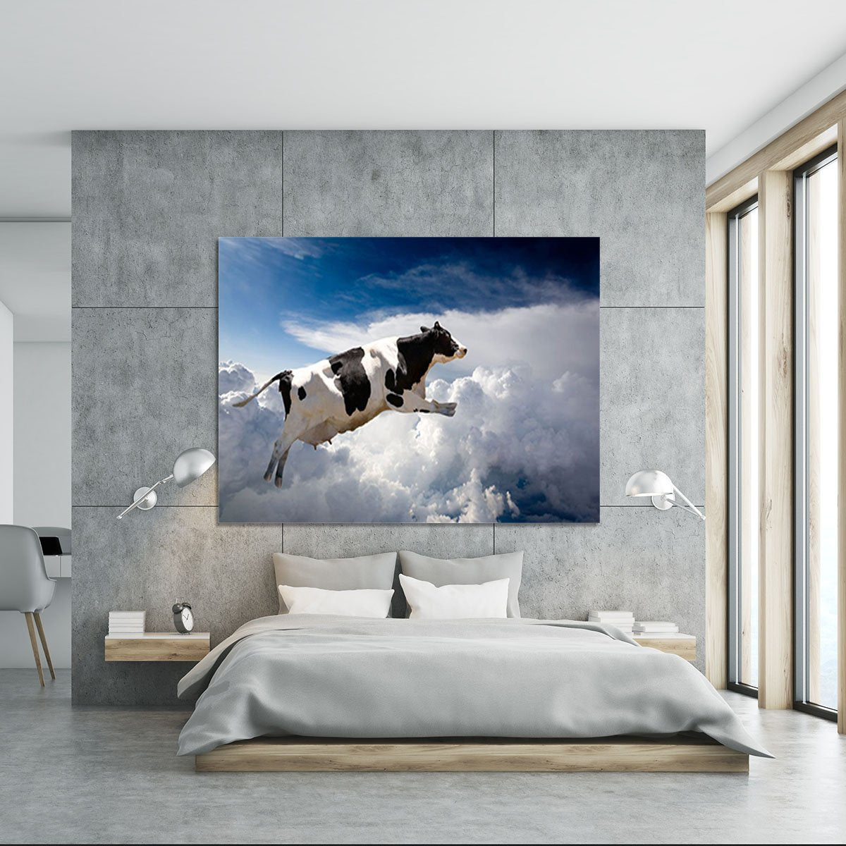 A super cow flying over clouds Canvas Print or Poster
