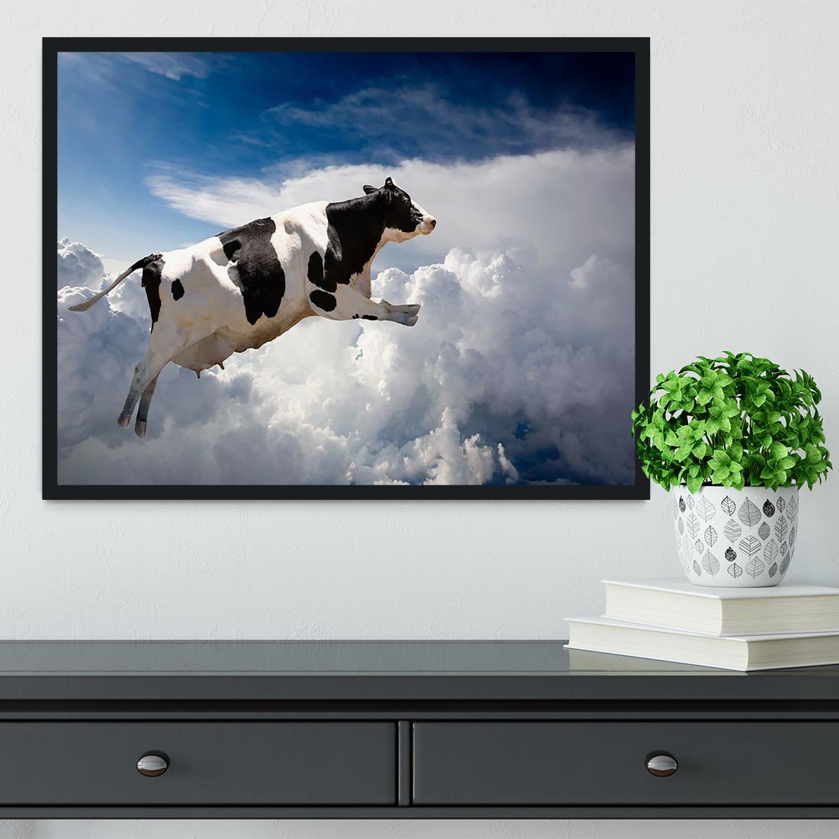 A super cow flying over clouds Framed Print - Canvas Art Rocks - 2