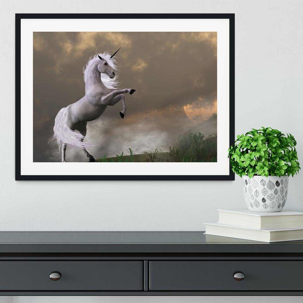 A unicorn stag asserts its power Framed Print - Canvas Art Rocks - 1